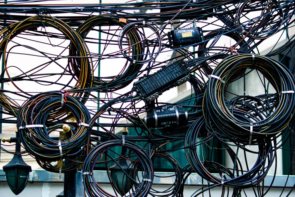 Tangled cables and wires