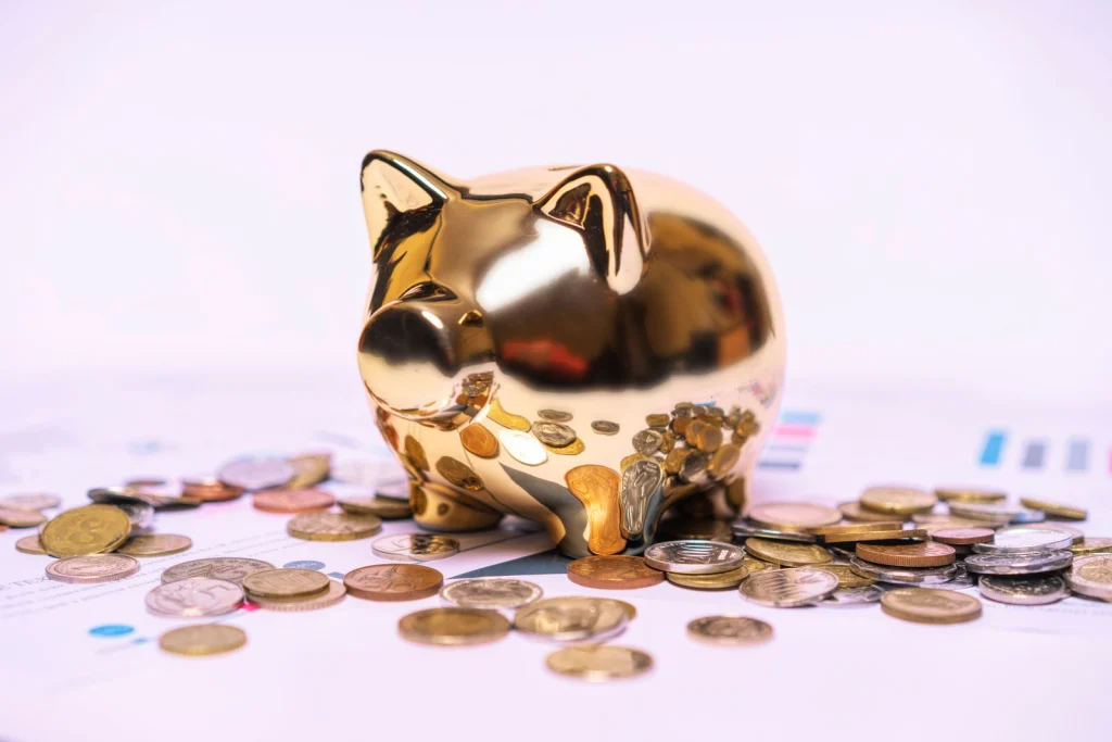 Piggy bank with coins