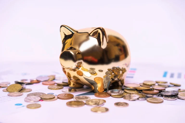 Piggy bank with coins